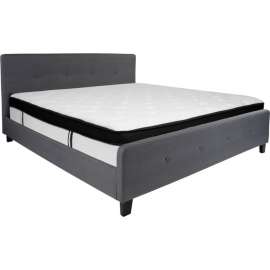 Flash Furniture Tribeca Tufted Upholstered Platform Bed, Dark Gray, Memory Foam Mattress, King