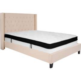 Flash Furniture Riverdale Tufted Upholstered Platform Bed, Beige, With Memory Foam Mattress, Full