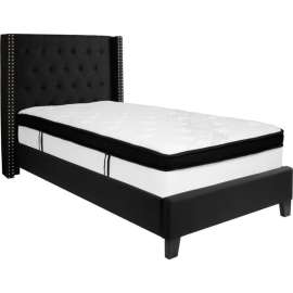 Flash Furniture Riverdale Tufted Upholstered Platform Bed, Black, With Memory Foam Mattress, Twin