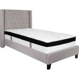Flash Furniture Riverdale Tufted Upholstered Platform Bed, Light Gray, Memory Foam Mattress, Twin