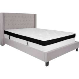Flash Furniture Riverdale Tufted Upholstered Platform Bed, Light Gray, Memory Foam Mattress, Queen