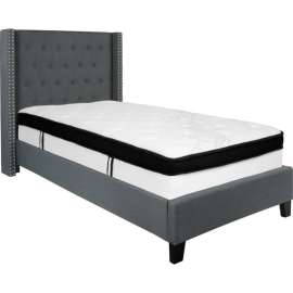 Flash Furniture Riverdale Tufted Upholstered Platform Bed, Dark Gray, Memory Foam Mattress, Twin