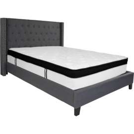 Flash Furniture Riverdale Tufted Upholstered Platform Bed, Dark Gray, Memory Foam Mattress, Queen