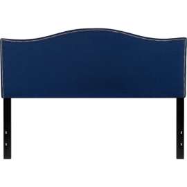 Flash Furniture Lexington Upholstered Size Headboard with Accent Nail Trim in Navy, Queen