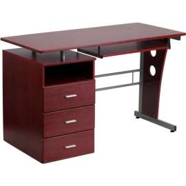 Flash Furniture Mahogany Computer Desk with Three Drawer Pedestal and Pull-Out Keyboard Tray