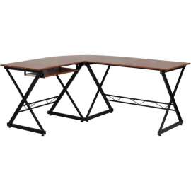 Flash Furniture Teakwood Laminate L-Shape Computer Desk with Pull-Out Keyboard Tray