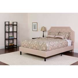 Flash Furniture Brighton King Size Tufted Upholstered Platform Bed - Fabric - Beige
