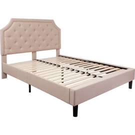 Flash Furniture Brighton Tufted Upholstered Platform Bed in Beige, Queen Size