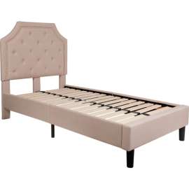 Flash Furniture Brighton Tufted Upholstered Platform Bed in Beige, Twin Size
