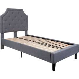 Flash Furniture Brighton Tufted Upholstered Platform Bed in Light Gray, Twin Size