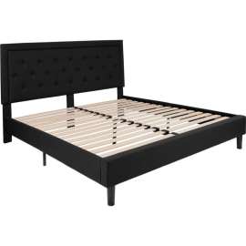 Flash Furniture Roxbury Tufted Upholstered Platform Bed in Black, King Size
