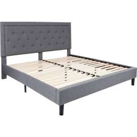 Flash Furniture Roxbury Tufted Upholstered Platform Bed in Light Gray, King Size