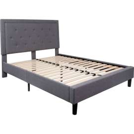 Flash Furniture Roxbury Tufted Upholstered Platform Bed in Light Gray, Queen Size