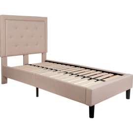 Flash Furniture Roxbury Tufted Upholstered Platform Bed in Beige, Twin Size