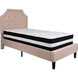 Flash Furniture Brighton Tufted Upholstered Platform Bed, Beige, With Pocket Spring Mattress, Twin