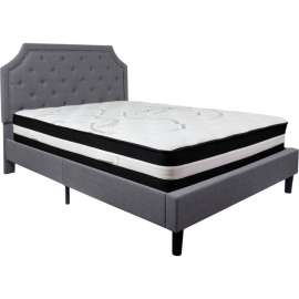 Flash Furniture Brighton Tufted Upholstered Platform Bed Lgt Gry, With Pocket Spring Mattress, Queen
