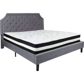 Flash Furniture Brighton Tufted Upholstered Platform Bed, Lgh Gry, With Pocket Spring Mattress, King
