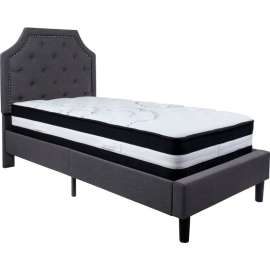 Flash Furniture Brighton Tufted Upholstered Platform Bed, Drk Gry, With Pocket Spring Mattress, Twin