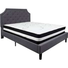 Flash Furniture Brighton Tufted Upholstered Platform Bed Drk Gry, With Pocket Spring Mattress, Queen