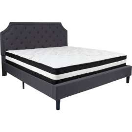 Flash Furniture Brighton Tufted Upholstered Platform Bed, Drk Gry, With Pocket Spring Mattress, King