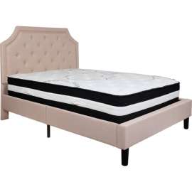 Flash Furniture Brighton Tufted Upholstered Platform Bed, Beige, With Pocket Spring Mattress, Full