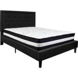 Flash Furniture Roxbury Tufted Upholstered Platform Bed, Black With Pocket Spring Mattress, Queen