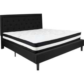 Flash Furniture Roxbury Tufted Upholstered Platform Bed, Black, With Pocket Spring Mattress, King