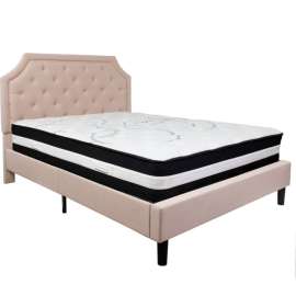 Flash Furniture Brighton Tufted Upholstered Platform Bed, Beige, With Pocket Spring Mattress, Queen
