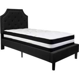 Flash Furniture Brighton Tufted Upholstered Platform Bed, Black, With Pocket Spring Mattress, Twin