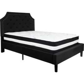 Flash Furniture Brighton Tufted Upholstered Platform Bed, Black, With Pocket Spring Mattress, Full