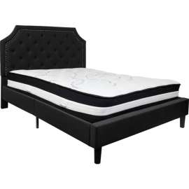 Flash Furniture Brighton Tufted Upholstered Platform Bed, Black, With Pocket Spring Mattress, Queen