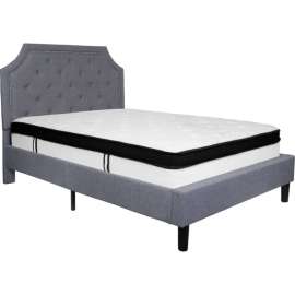 Flash Furniture Brighton Tufted Upholstered Platform Bed, Light Gray, Memory Foam Mattress, Full