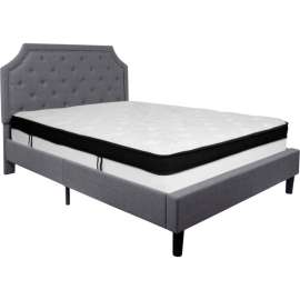 Flash Furniture Brighton Tufted Upholstered Platform Bed, Light Gray, Memory Foam Mattress, Queen