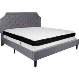 Flash Furniture Brighton Tufted Upholstered Platform Bed, Light Gray, Memory Foam Mattress, King