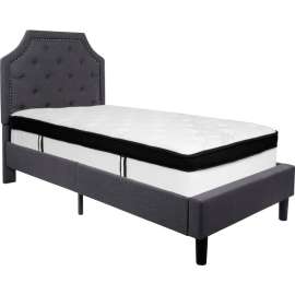 Flash Furniture Brighton Tufted Upholstered Platform Bed, Dark Gray, Memory Foam Mattress, Twin