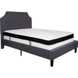 Flash Furniture Brighton Tufted Upholstered Platform Bed, Dark Gray, Memory Foam Mattress, Full