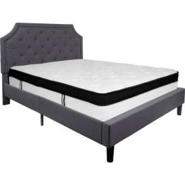 Flash Furniture Brighton Tufted Upholstered Platform Bed, Dark Gray, Memory Foam Mattress, Queen