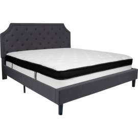 Flash Furniture Brighton Tufted Upholstered Platform Bed, Dark Gray, Memory Foam Mattress, King