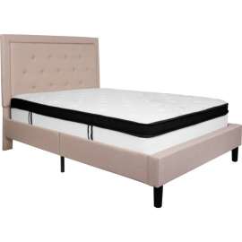 Flash Furniture Roxbury Tufted Upholstered Platform Bed, Beige, With Memory Foam Mattress, Full
