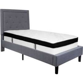 Flash Furniture Roxbury Tufted Upholstered Platform Bed, Light Gray, With Memory Foam Mattress, Twin