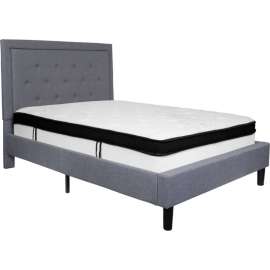 Flash Furniture Roxbury Tufted Upholstered Platform Bed, Light Gray, With Memory Foam Mattress, Full