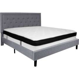 Flash Furniture Roxbury Tufted Upholstered Platform Bed, Light Gray, With Memory Foam Mattress, King
