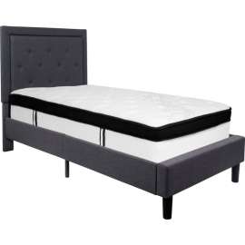 Flash Furniture Roxbury Tufted Upholstered Platform Bed, Dark Gray, With Memory Foam Mattress, Twin