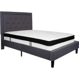 Flash Furniture Roxbury Tufted Upholstered Platform Bed, Dark Gray, With Memory Foam Mattress, Full
