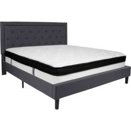 Flash Furniture Roxbury Tufted Upholstered Platform Bed, Dark Gray, With Memory Foam Mattress, King