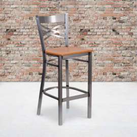Flash Furniture X-Back Metal Restaurant Barstool - Clear Coated Natural Wood Seat - HERCULES Series