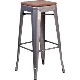 Flash Furniture 30"H Backless Clear Coated Metal Barstool with Square Wood Seat