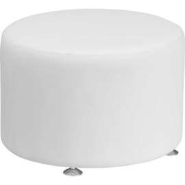 Flash Furniture 24"W Round Leather Ottoman - Melrose White - Hercules Alon Series