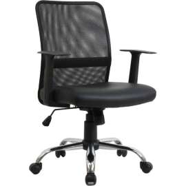Interion Mesh Back Leather Task Chair With Mid Back & Fixed Arms, Synthetic Leather, Black