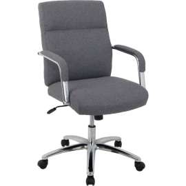 Interion Office Chair With High Back & Fixed Arms, Fabric, Gray